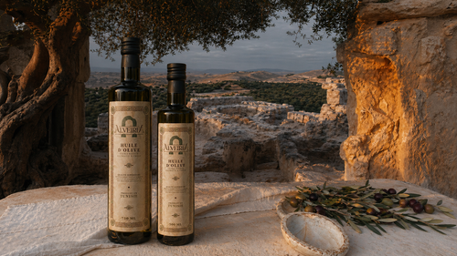 Alveiria Prima - paysage tunisien avec bouteilles 500ml et 750ml